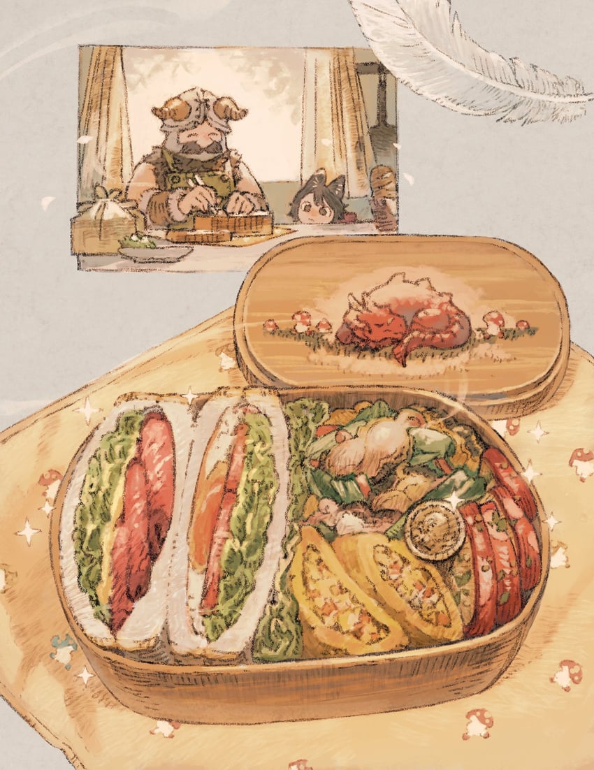 senshi, izutsumi, and red dragon (dungeon meshi) drawn by maeka_(kumaekake)