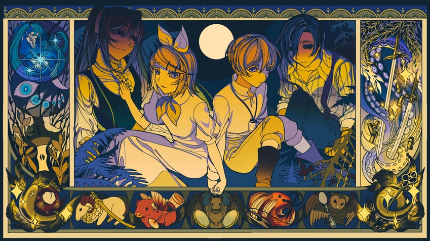 hatsune miku, kagamine rin, kagamine len, kaito, clockworker's doll, and 9 more (vocaloid and 4 more) drawn by mui4ioqaak9436