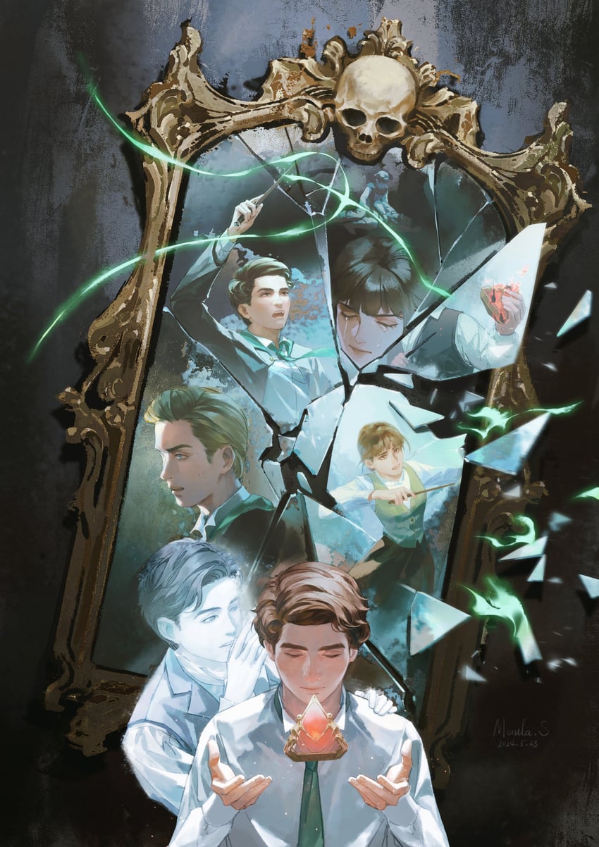 sebastian sallow, protagonist, ominis gaunt, and anne sallow (wizarding world and 1 more) drawn by merula_schwarz