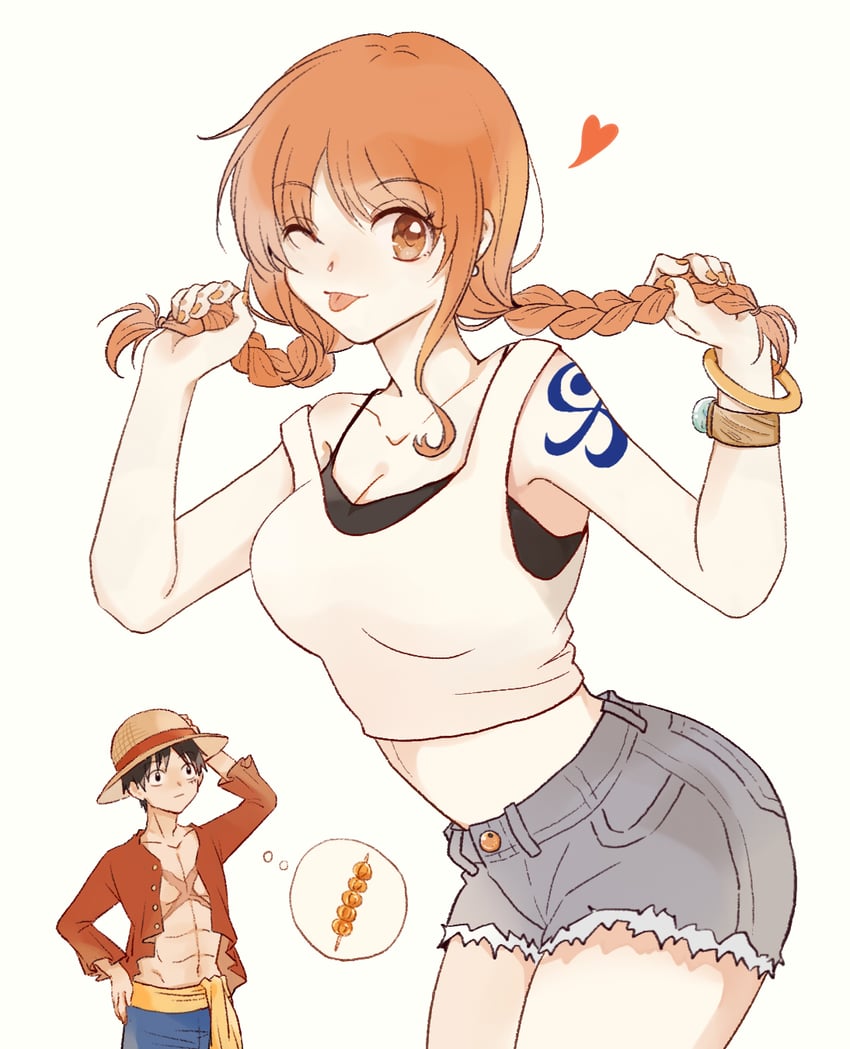 nami and monkey d. luffy (one piece) drawn by alokcatttt
