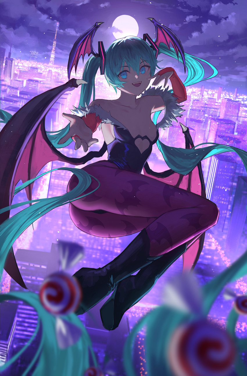 hatsune miku and morrigan aensland (vocaloid and 1 more) drawn by vertigris