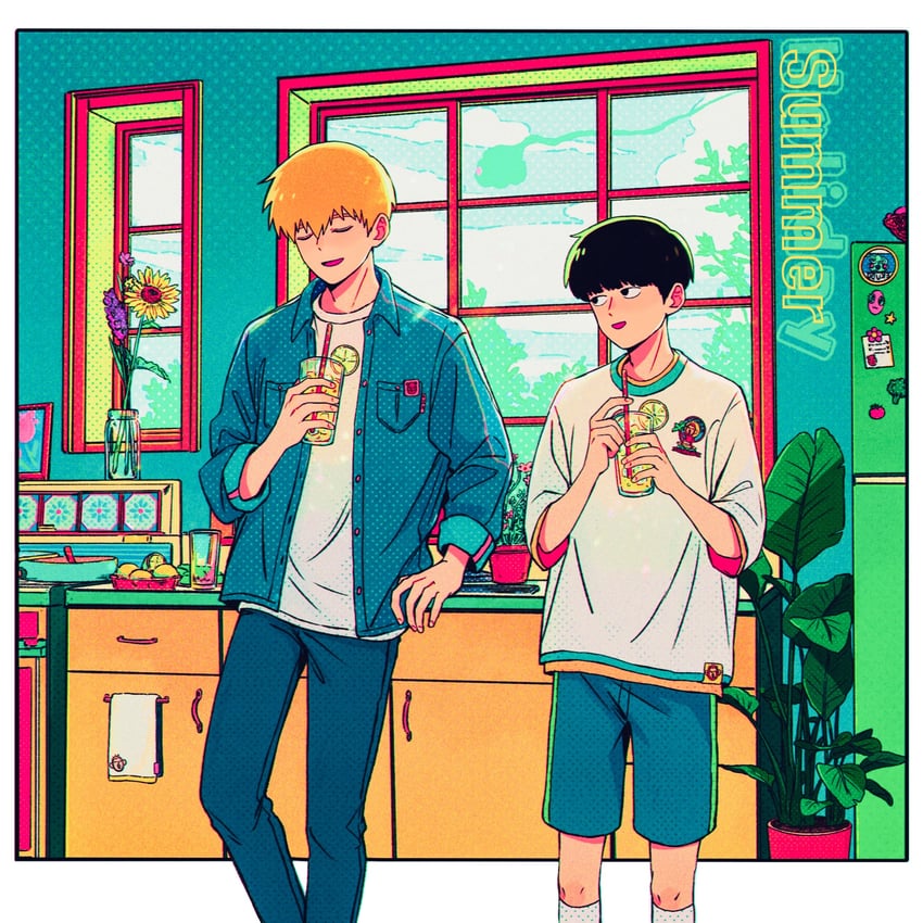 kageyama shigeo, reigen arataka, and ekubo (mob psycho 100) drawn by cm_wm