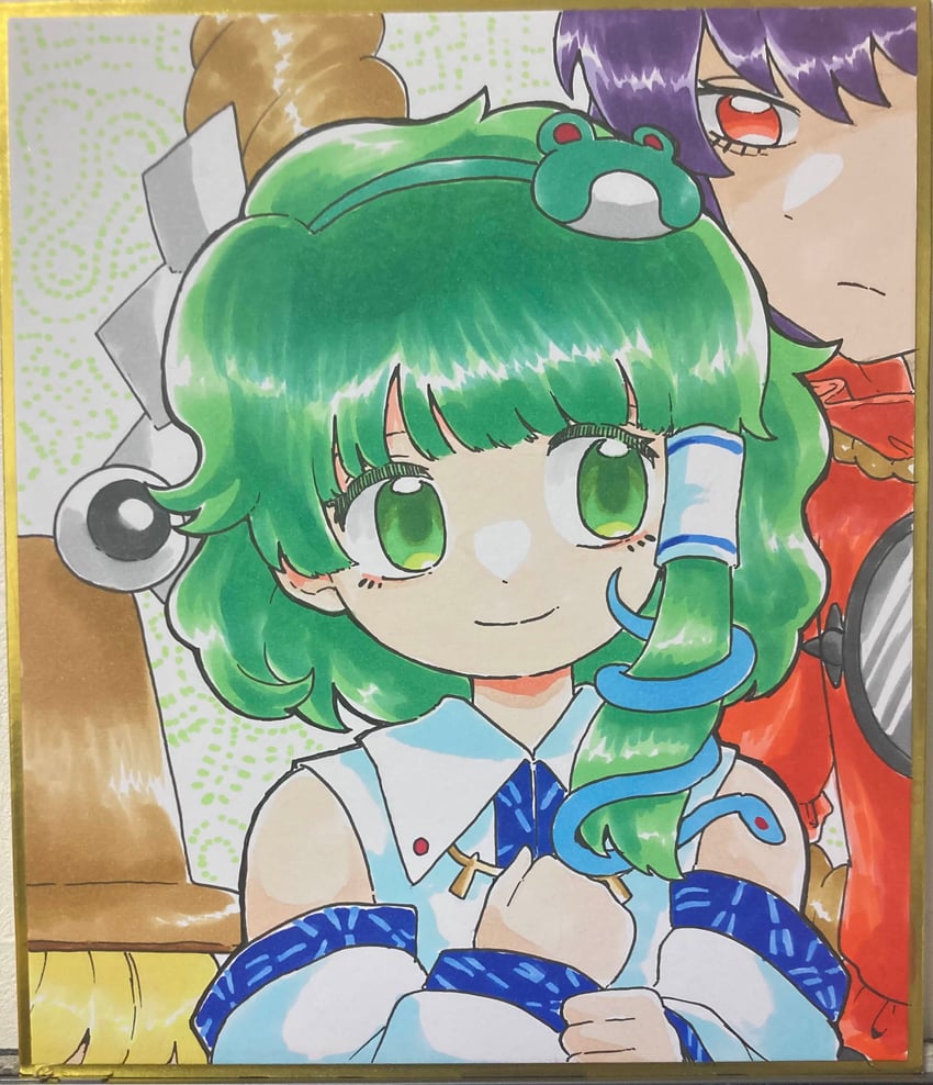 kochiya sanae, moriya suwako, yasaka kanako, and pyonta (touhou) drawn by umebitan