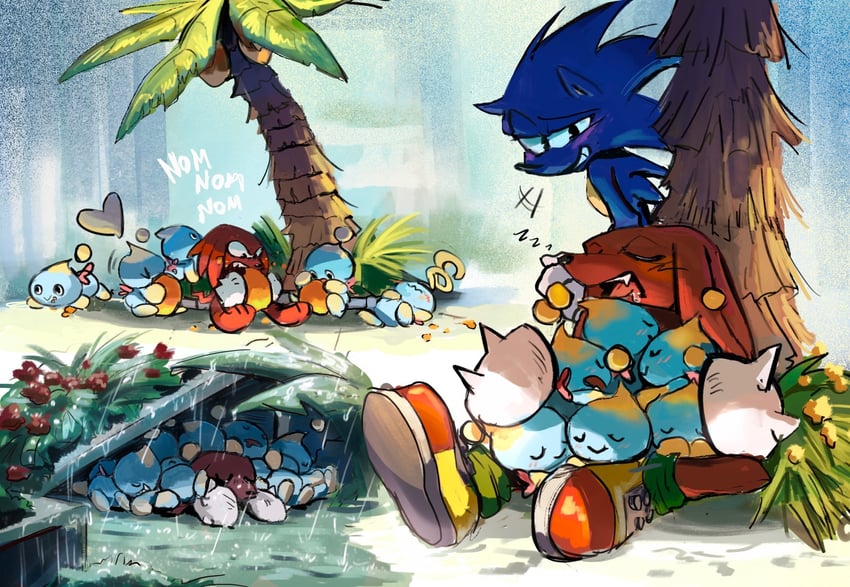 sonic the hedgehog, knuckles the echidna, and neutral chao (sonic) drawn by rat_riot