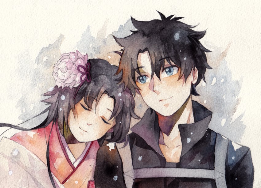 fujimaru ritsuka, ryougi shiki, and void shiki (fate and 2 more) drawn by emiyagintoki