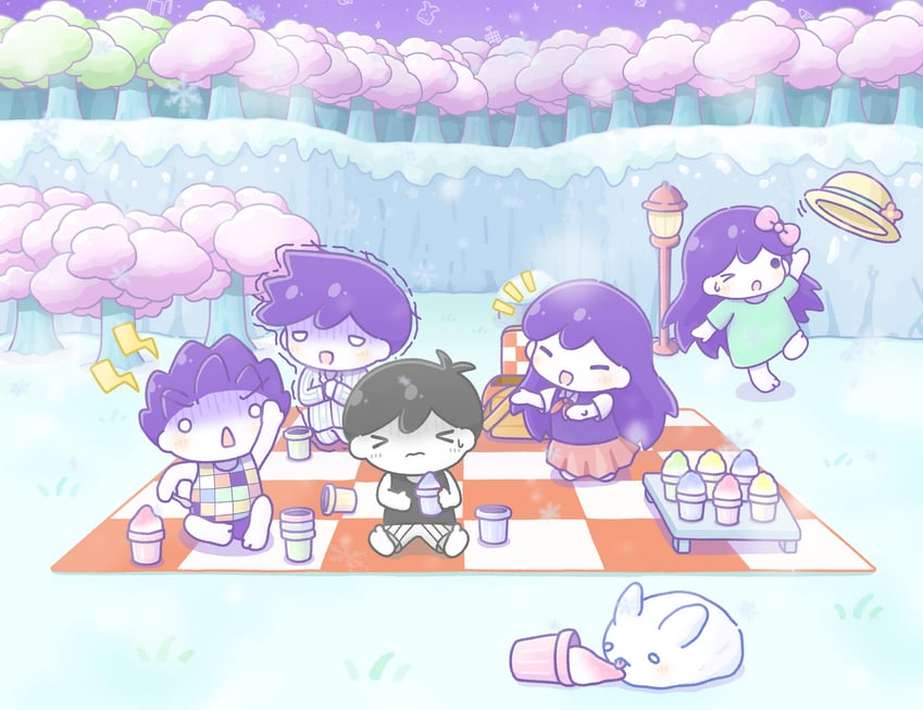 omori, aubrey, mari, kel, hero, and 2 more (omori) drawn by wafu_(wafu39080)