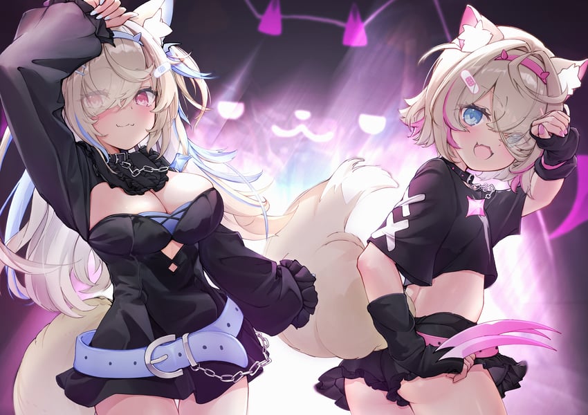 fuwawa abyssgard, mococo abyssgard, and perroccino (hololive and 1 more) drawn by amakumo517