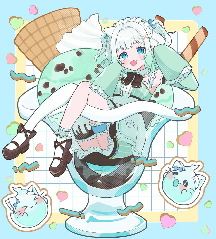 mint fantome and wisps (indie virtual youtuber) drawn by romina