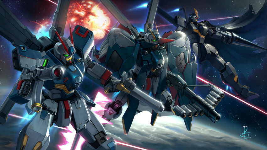 crossbone gundam x-1, crossbone gundam x-2, crossbone gundam x-1 full cloth, and crossbone gundam x-3 (gundam and 1 more) drawn by duan_henglong