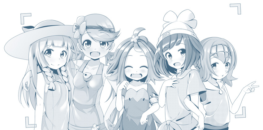 lillie, selene, lana, mallow, and acerola (pokemon and 1 more) drawn by drawfag