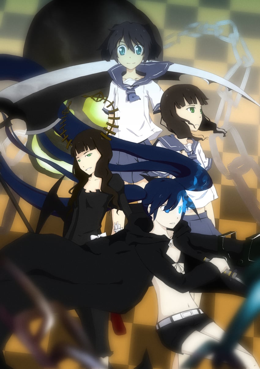 black rock shooter, dead master, kuroi mato, and takanashi yomi (black rock shooter) drawn by kanisan