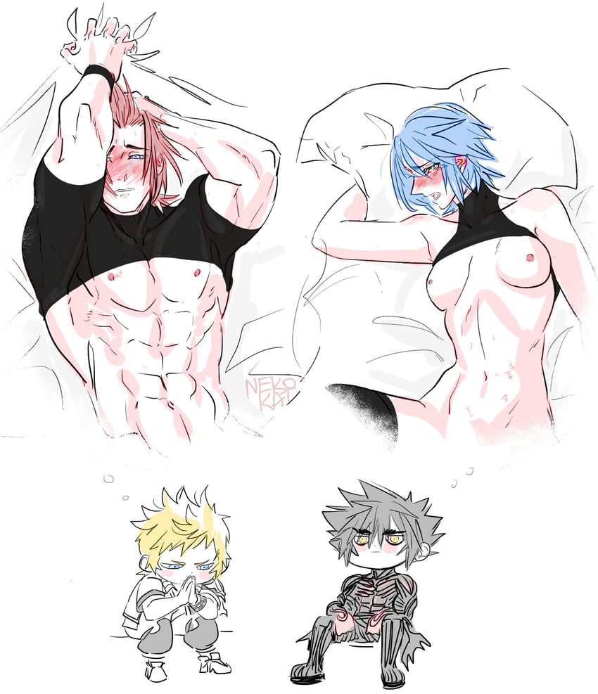 aqua, ventus, terra, and vanitas (kingdom hearts and 1 more) drawn by nekokat42