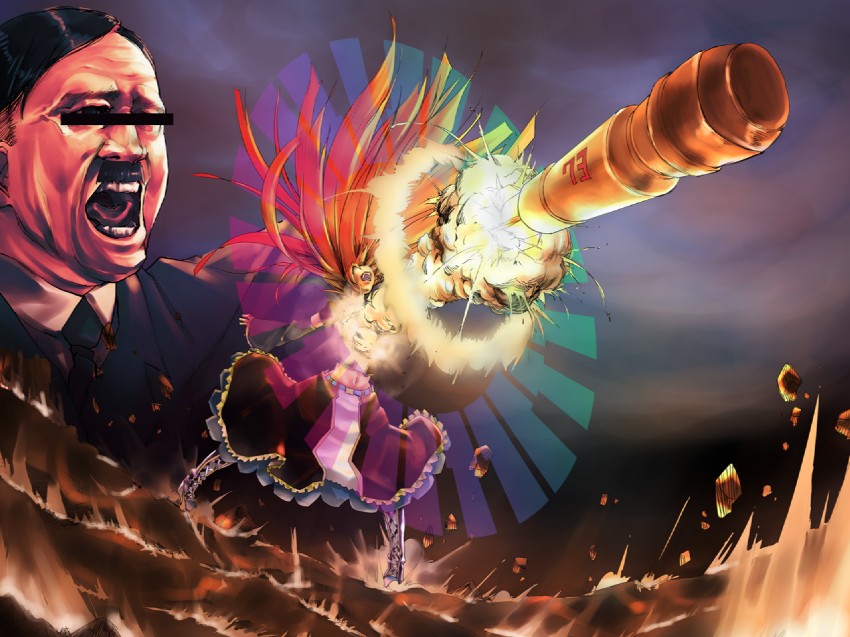 namine ritsu and adolf hitler (utau and 2 more) drawn by gozen