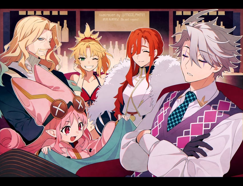 mordred, habetrot, vlad iii, james moriarty, and miss crane (fate and 1 more) drawn by meiji_ken