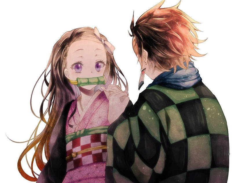 kamado nezuko and kamado tanjirou (kimetsu no yaiba) drawn by meguritekuruhi