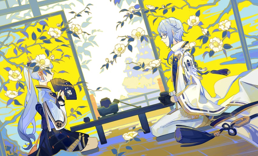 kamisato ayaka and kamisato ayato (genshin impact) drawn by nnikko