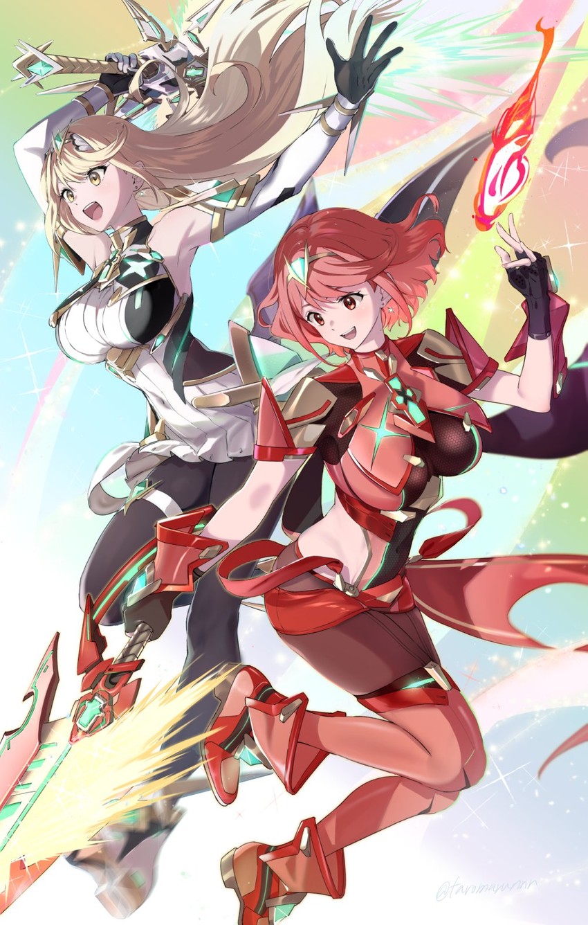 pyra and mythra (xenoblade chronicles and 2 more) drawn by taromarun
