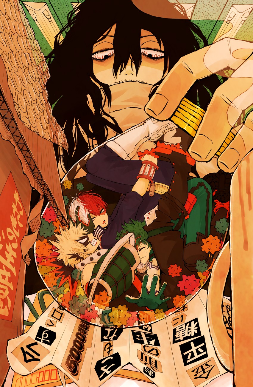 midoriya izuku, bakugou katsuki, todoroki shoto, and aizawa shota (boku no hero academia) drawn by pinkapple0101
