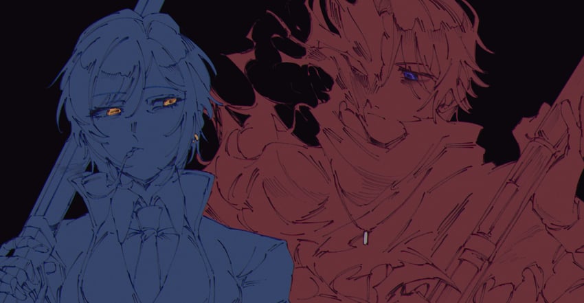 heathcliff and outis (project moon and 1 more) drawn by rengonoko2