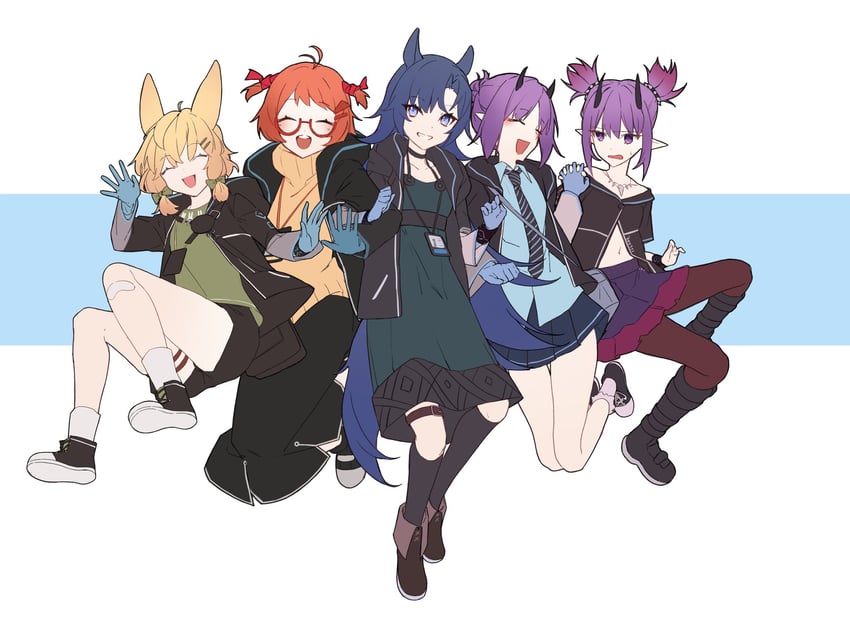 kroos, lava, hibiscus, fang, and beagle (arknights) drawn by gomago_magoma