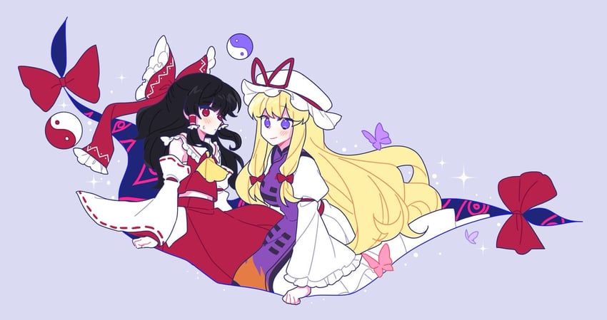 hakurei reimu and yakumo yukari (touhou) drawn by toichou_butterfly