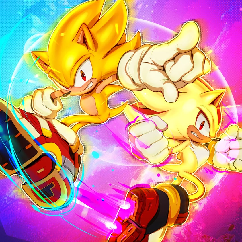 sonic the hedgehog, shadow the hedgehog, super sonic, and super shadow (sonic and 1 more) drawn by cashumeru
