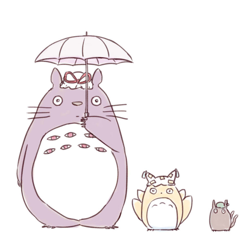 yakumo yukari, yakumo ran, chen, totoro, chibi totoro, and 1 more (touhou and 1 more) drawn by batta_(ijigen_debris)