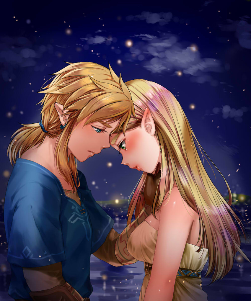 link and princess zelda (the legend of zelda and 1 more) drawn by wasabi_(legemd)