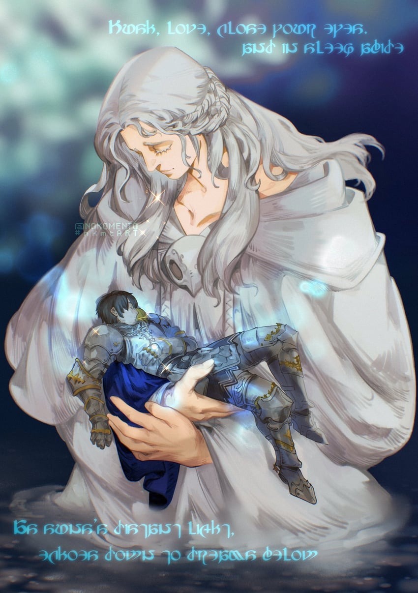 warrior of light, venat, adventurer, and paladin (final fantasy and 1 more) drawn by nokomento