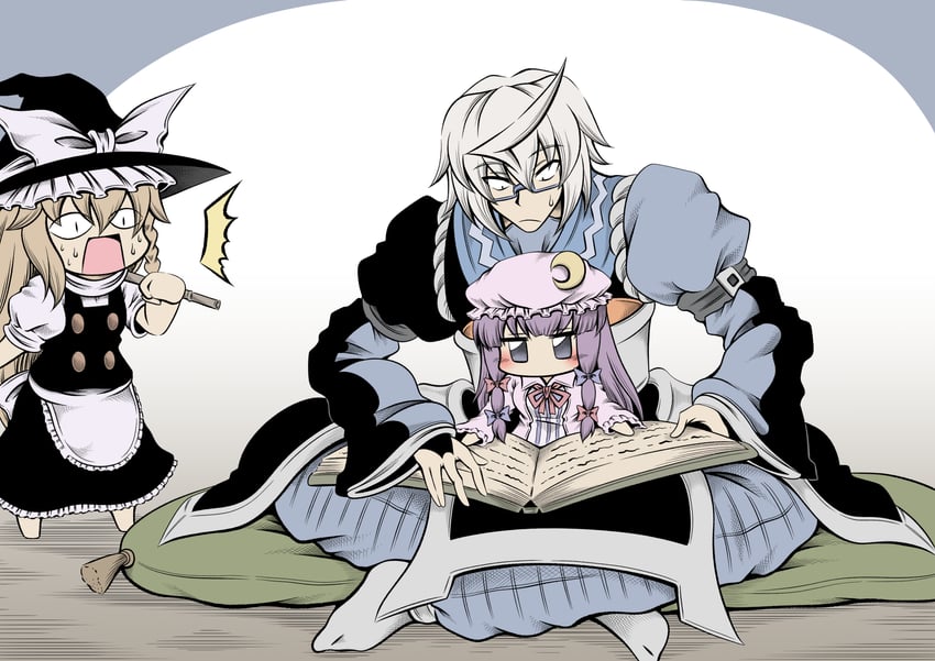 kirisame marisa, patchouli knowledge, and morichika rinnosuke (touhou) drawn by hidefu_kitayan