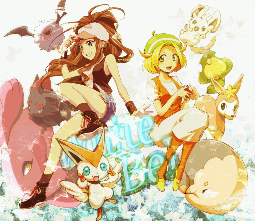 hilda, bianca, zorua, minccino, victini, and 5 more (pokemon and 1 more) drawn by hirococo