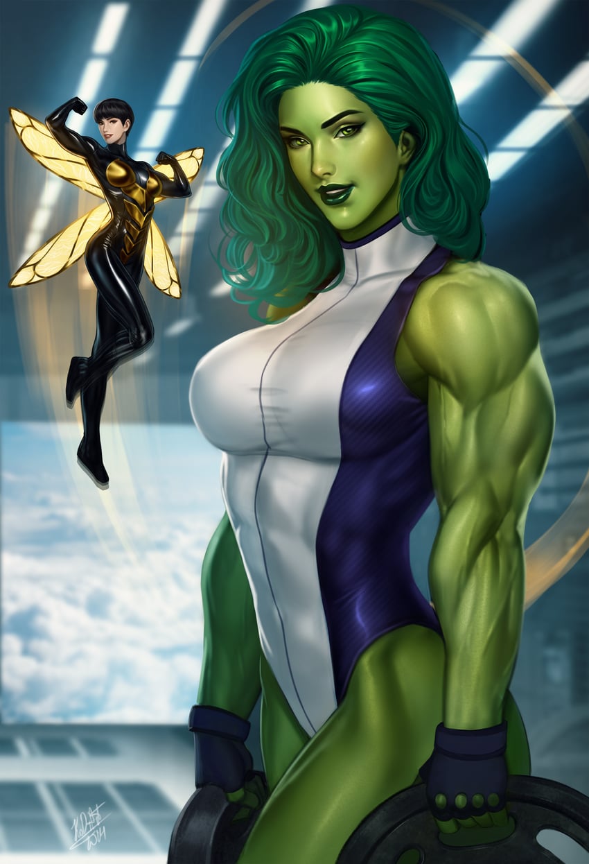 she-hulk, wasp, and janet van dyne (marvel) drawn by kodiart96