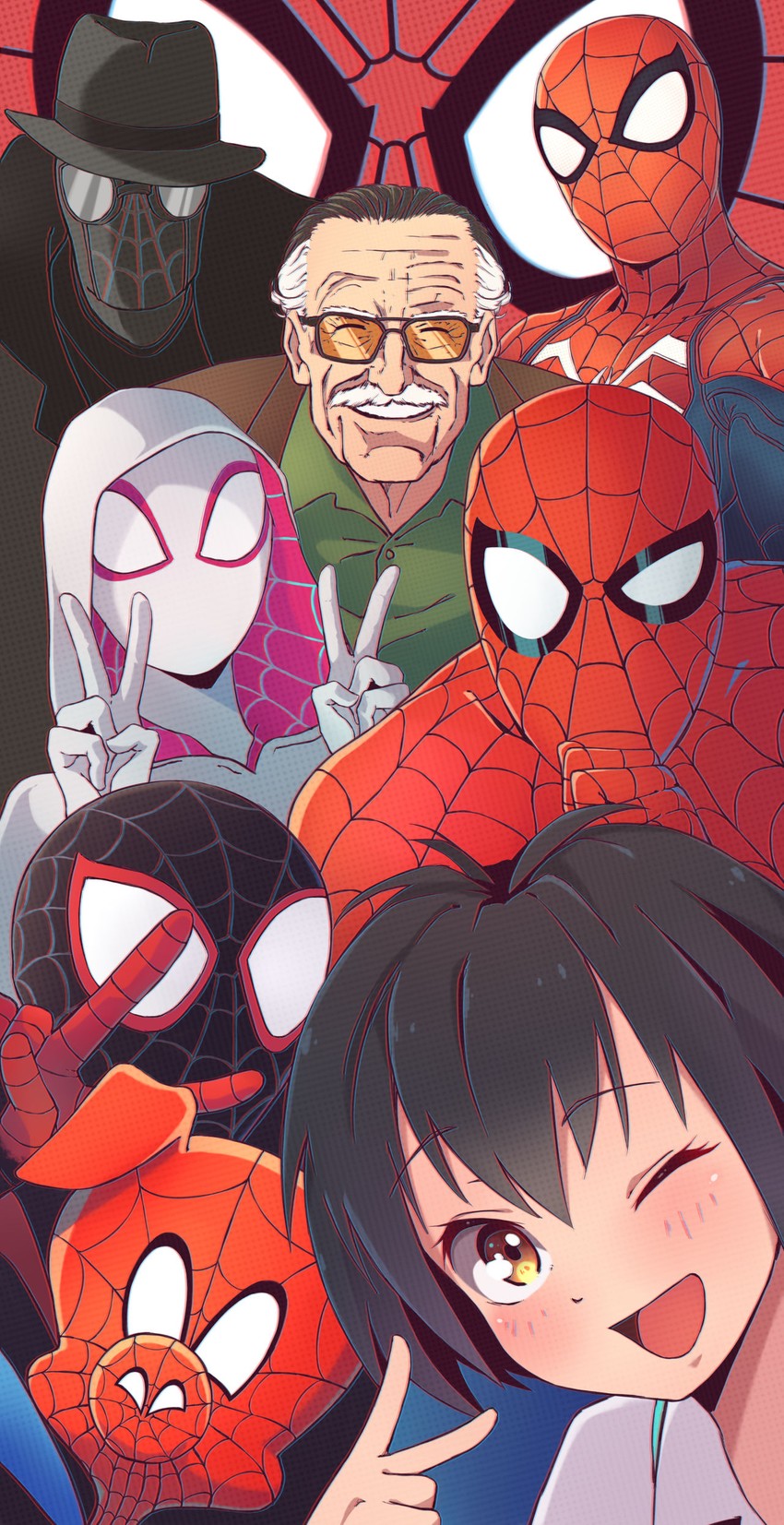 spider-man, spider-gwen, peni parker, spider-man noir, spider-ham, and 1 more (marvel and 4 more) drawn by kukie-nyan