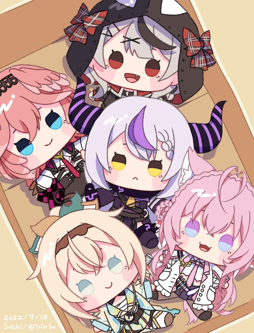 sakamata chloe, la+ darknesss, hakui koyori, kazama iroha, and takane lui (hololive) drawn by satsuki_(pixiv_742410)
