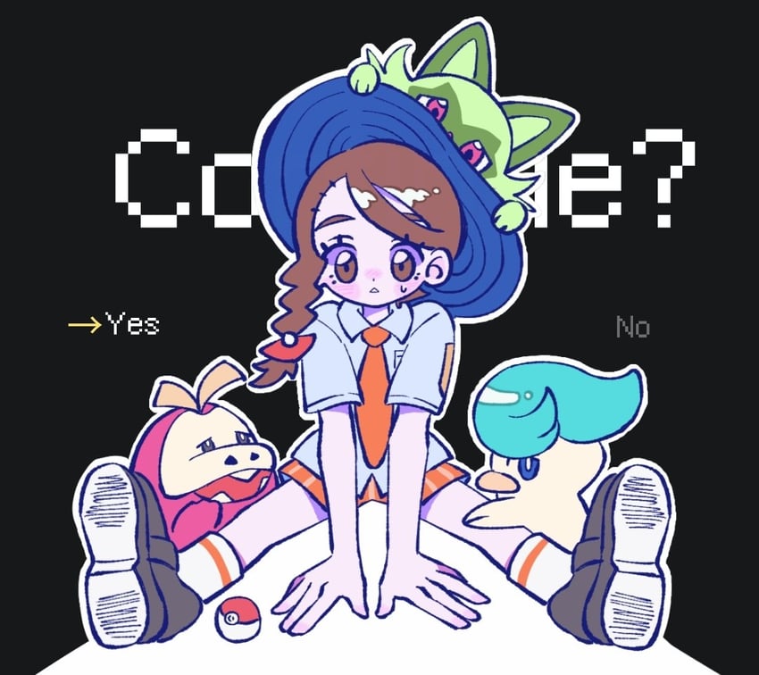 juliana, sprigatito, fuecoco, and quaxly (pokemon and 1 more) drawn by neptuneblue_01