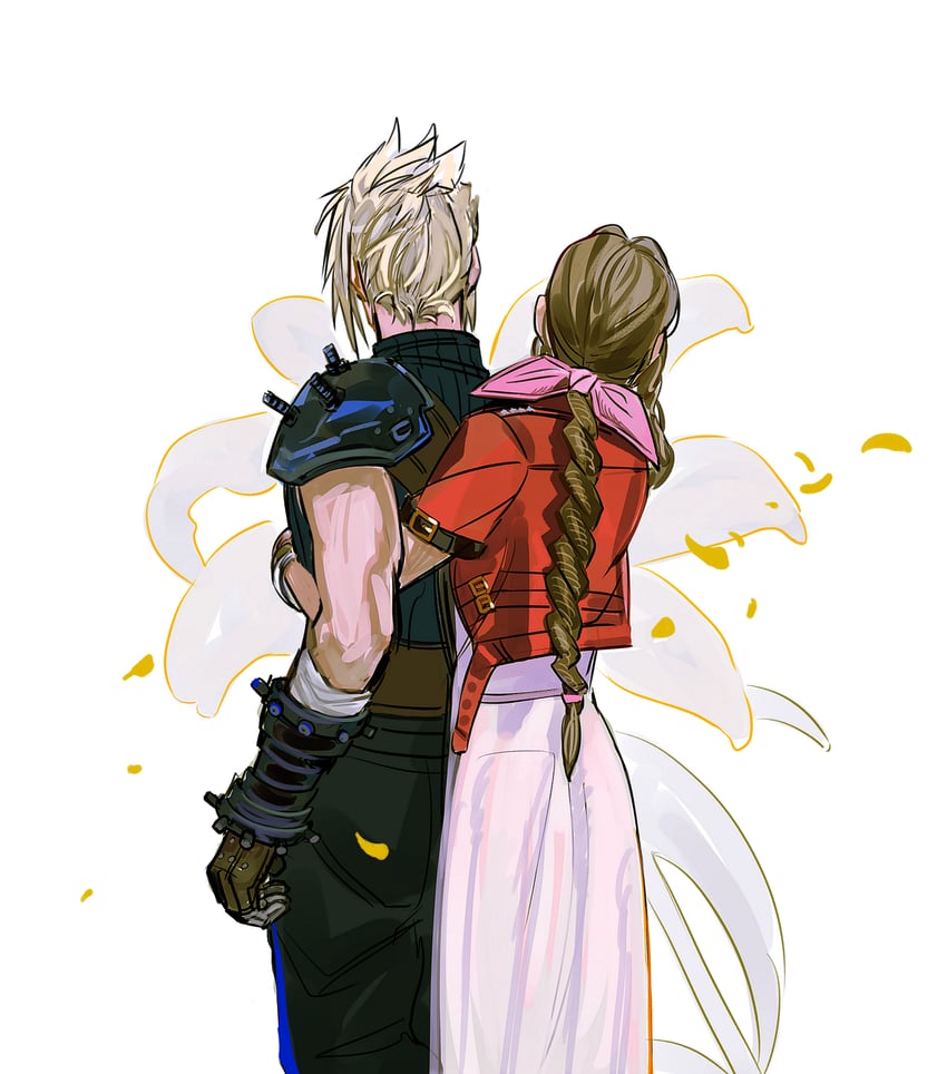 cloud strife and aerith gainsborough (final fantasy and 2 more) drawn by newb_ff7r