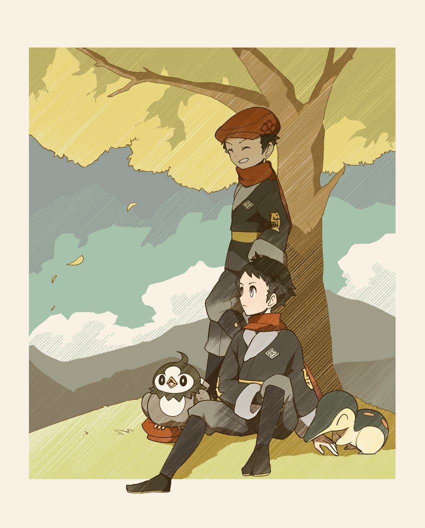 cyndaquil, rei, and starly (pokemon and 1 more) drawn by hachijuu_suzume