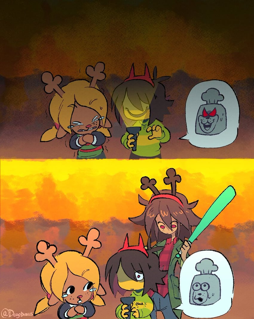 kris, noelle holiday, december holiday, and ice-e (deltarune) drawn by degodraws