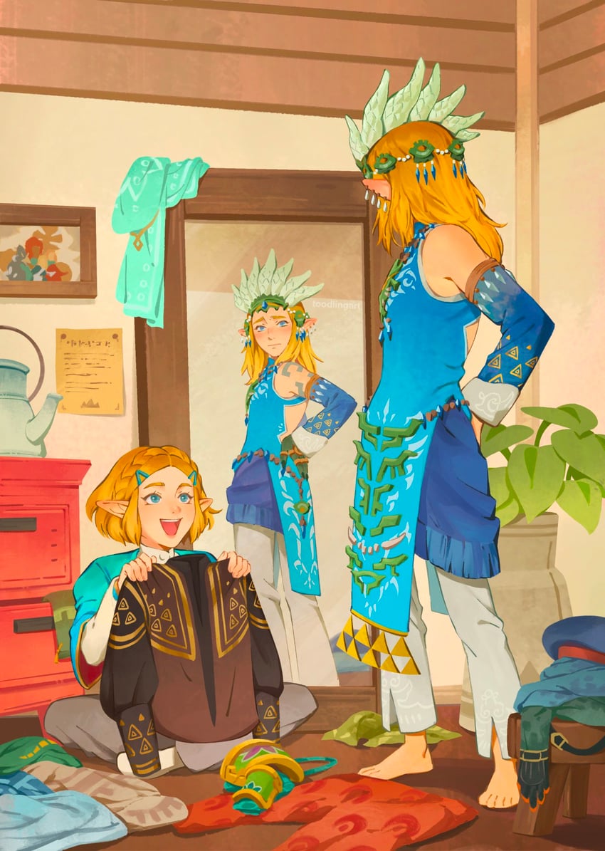 link, princess zelda, mipha, urbosa, revali, and 1 more (the legend of zelda and 1 more) drawn by toodlingart