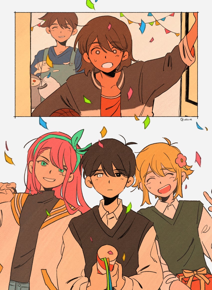 sunny, basil, aubrey, kel, and hero (omori) drawn by ud01f