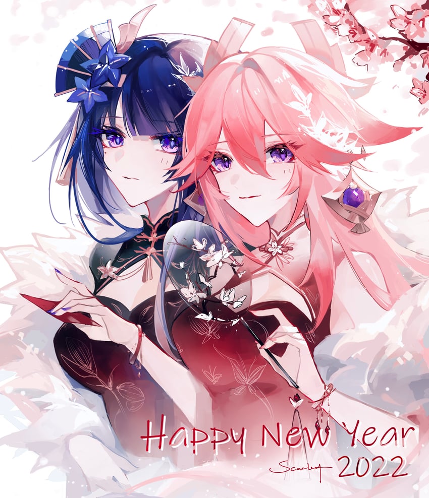 raiden shogun and yae miko (genshin impact) drawn by scarlett_(artist)
