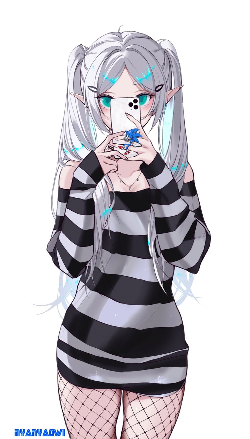 frieren and sonic the hedgehog (sousou no frieren and 1 more) drawn by nyanyaqwi