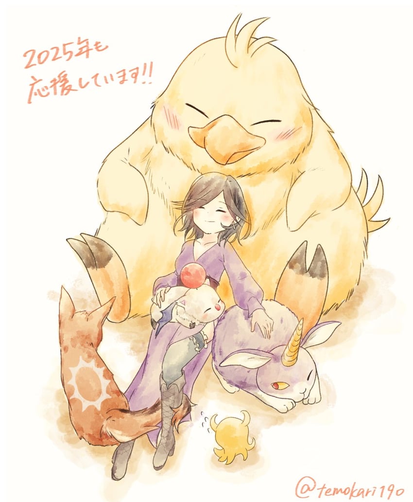 moogle, throne anguis, and fat chocobo (final fantasy and 2 more) drawn by temokari190