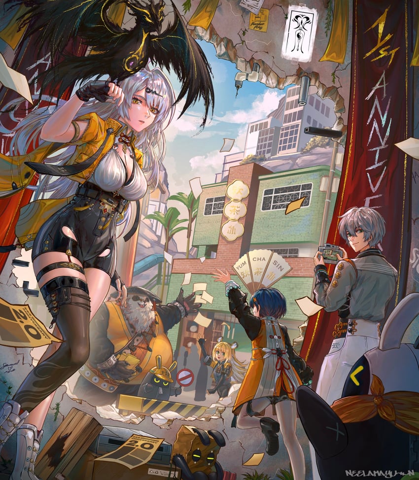 belle, wise, eous, yixuan, ju fufu, and 1 more (zenless zone zero) drawn by izzycrownart