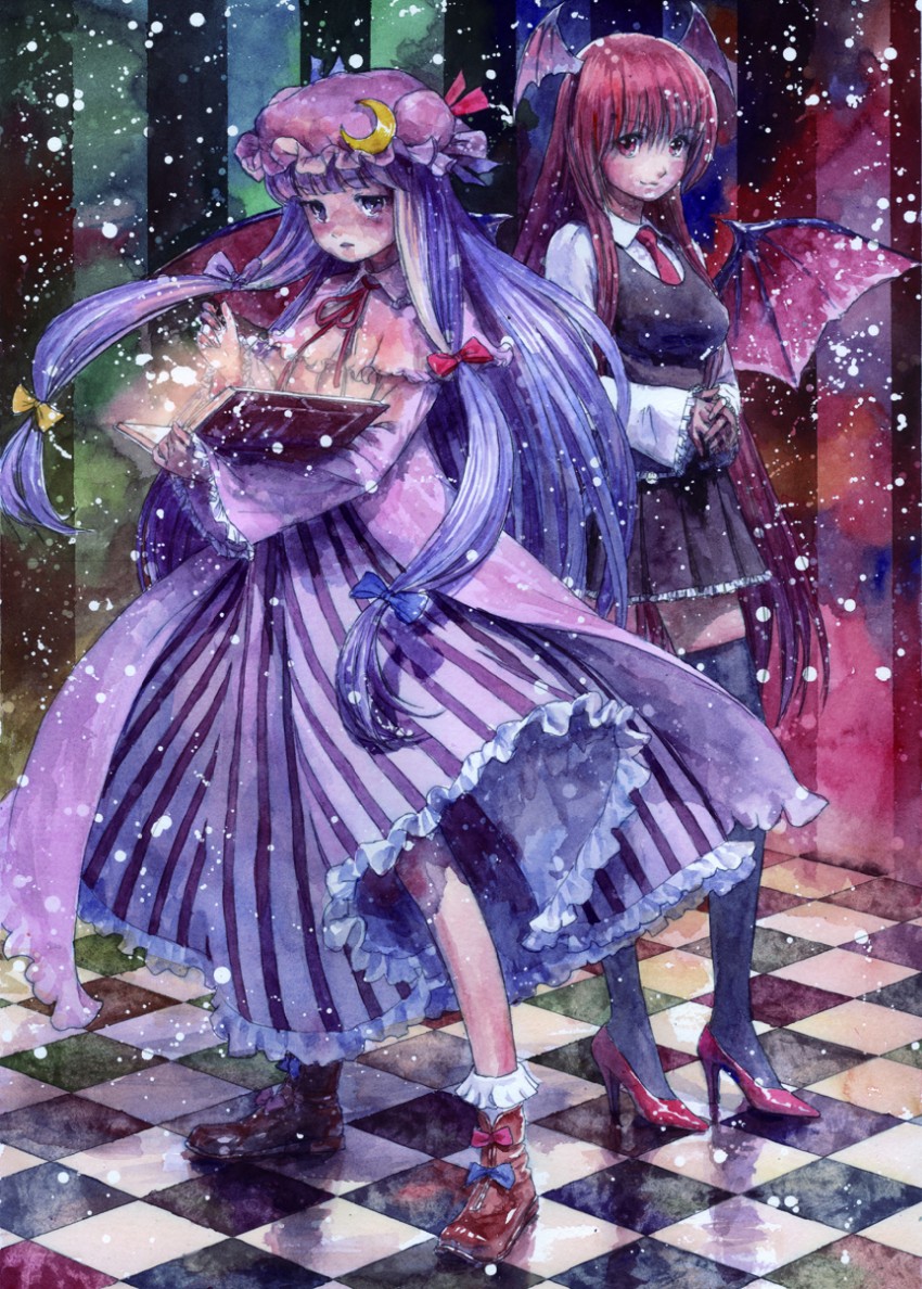 patchouli knowledge and koakuma (touhou) drawn by misawa_hiroshi