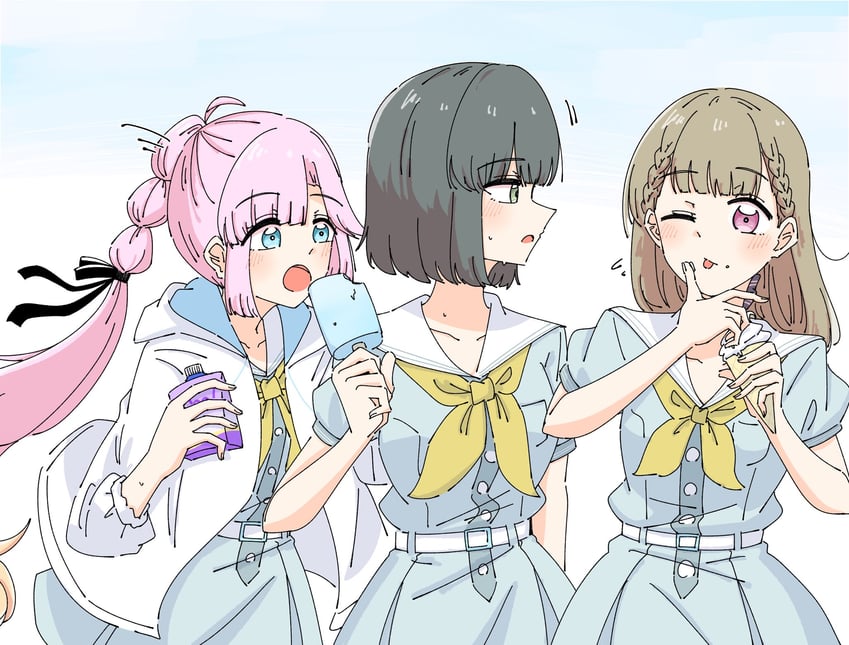 momose ginko, anyoji hime, and kachimachi kosuzu (love live! and 1 more) drawn by momiji_(moj_0404)