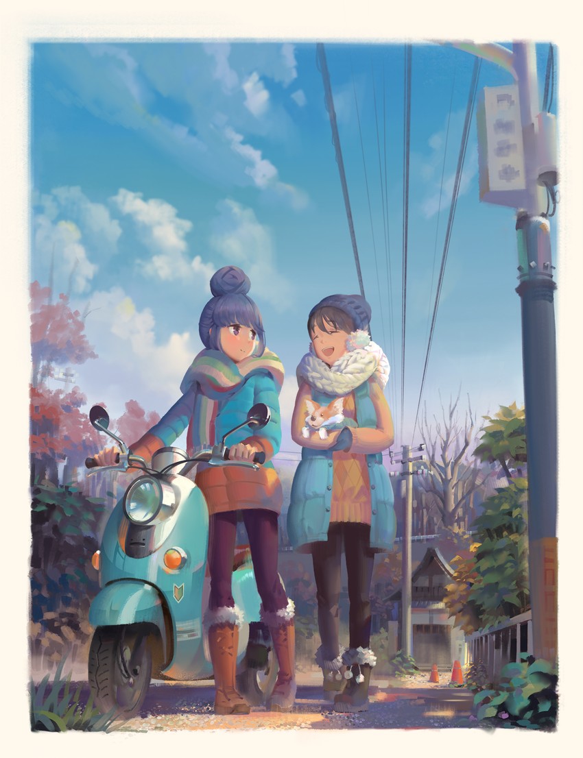 shima rin, saitou ena, and chikuwa (yurucamp and 1 more) drawn by psi_(583278318)