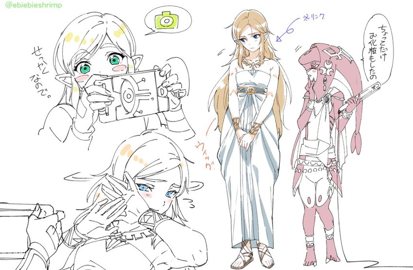 link, princess zelda, and mipha (the legend of zelda and 1 more) drawn by shuri_(84k)