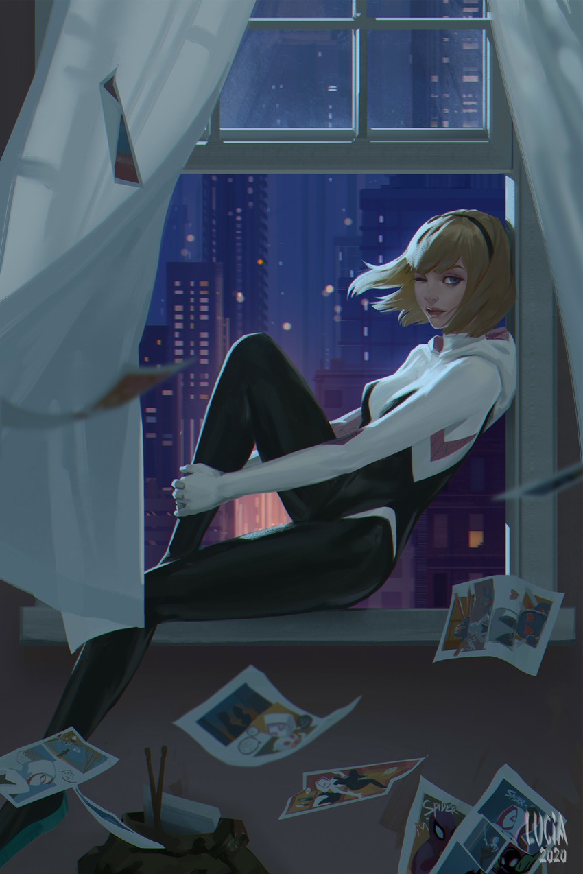 spider-gwen and gwen stacy (marvel and 1 more) drawn by lucia_hsiang