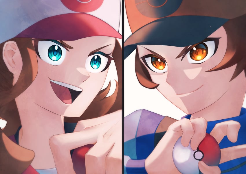 hilda and hilbert (pokemon and 1 more) drawn by yuha_(donkarasu03)